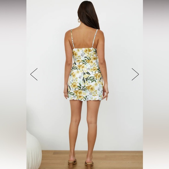 Green & Yellow Floral Satin Ruched Dress - Picture 4 of 12